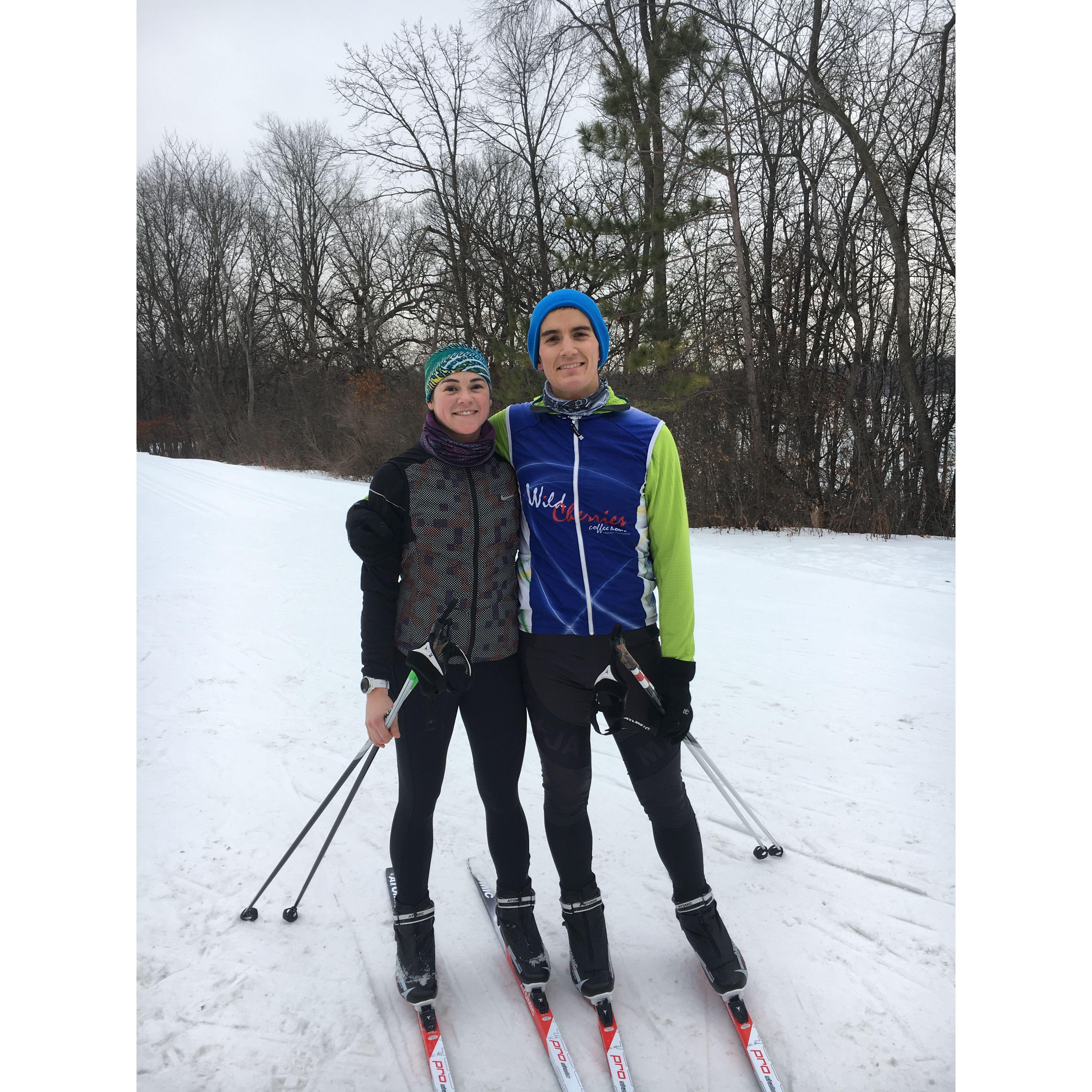 First Christmas together. We escaped the chaos to cross country ski. One of us is better than the other, can you guess who?