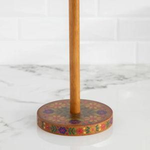 Wooden Paper Towel Holder - Folk Flower
