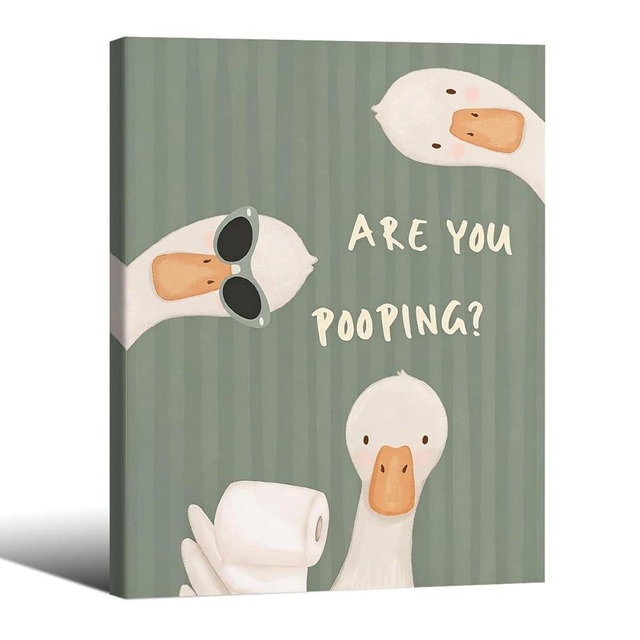 Funny Bathroom Wooden Framed Wall Art Are You Pooping Quote Poster Whimsical Animal Canvas Print Modern Farmhouse Painting Cute Duck Picture 8x10in for Toilet Bathroom Bedroom Wall Decor