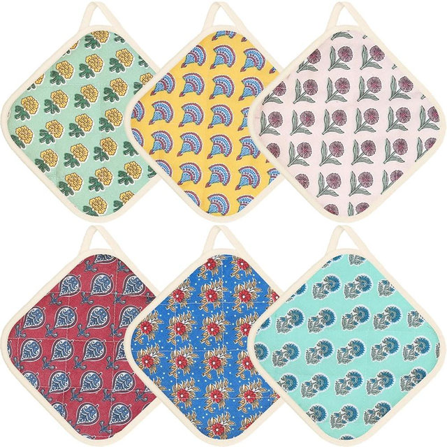 6 Pack Pot Holders 100% Cotton Heat Resistant Potholder, Machine Washable Pot Holder, Hot Pads, Table Pads for Cooking Baking (O)