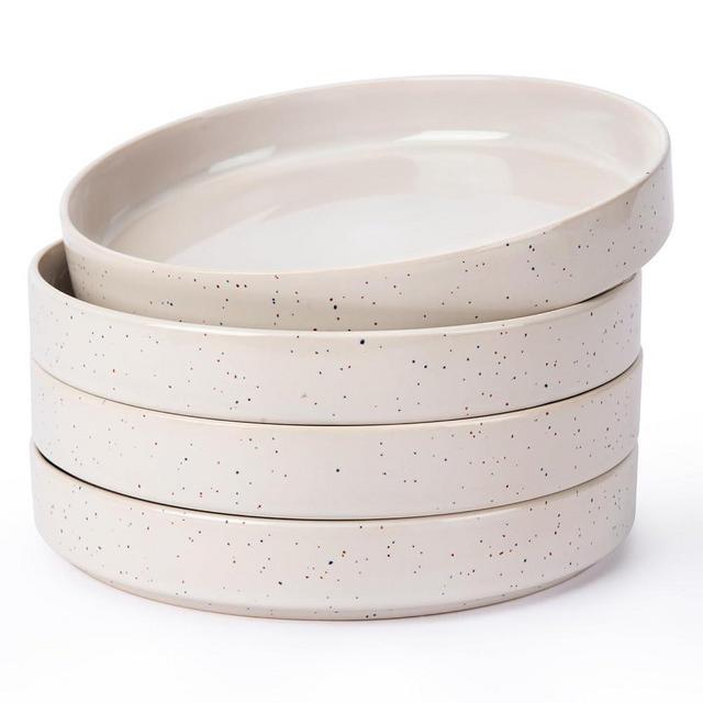 famiware Nebula Pasta Bowls for 4, 8.75-inch Salad Bowl Sets, Large Wide Bowls for Serving Dinner, Creamy White with Colorful Speckles