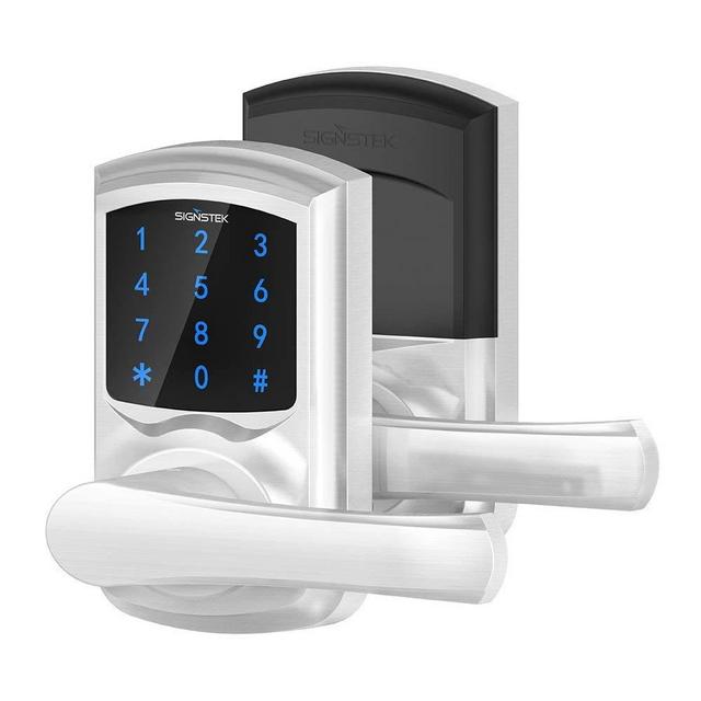 Signstek Digital Electronic Touchscreen Keypad Security Entry Door Lock for Left or Right Door Handle with Hidden Mechanical Key, Silver