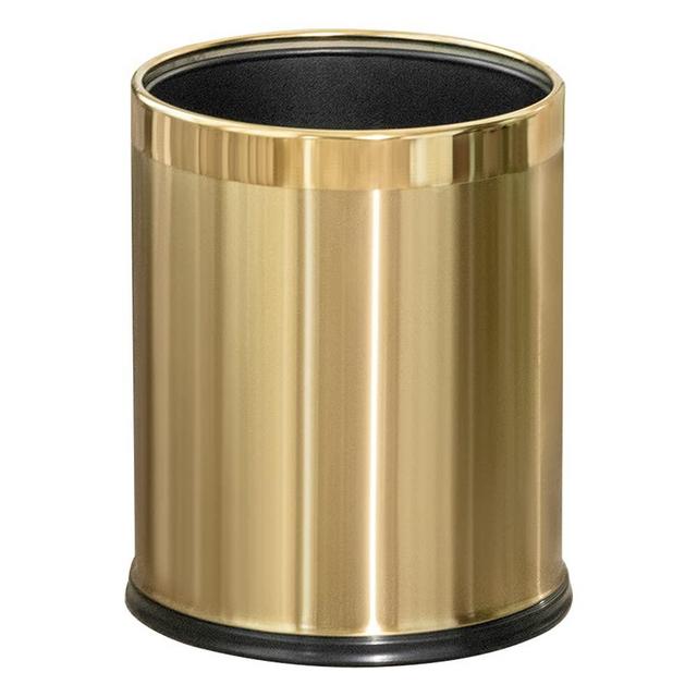 LEASYLIFE 2.6Gallon/10L，Open top Trash can，Wastebasket for Office，Gold Waste Basket for Bedroom,Office，Store，Metal Trash bin Without lid (Gold)