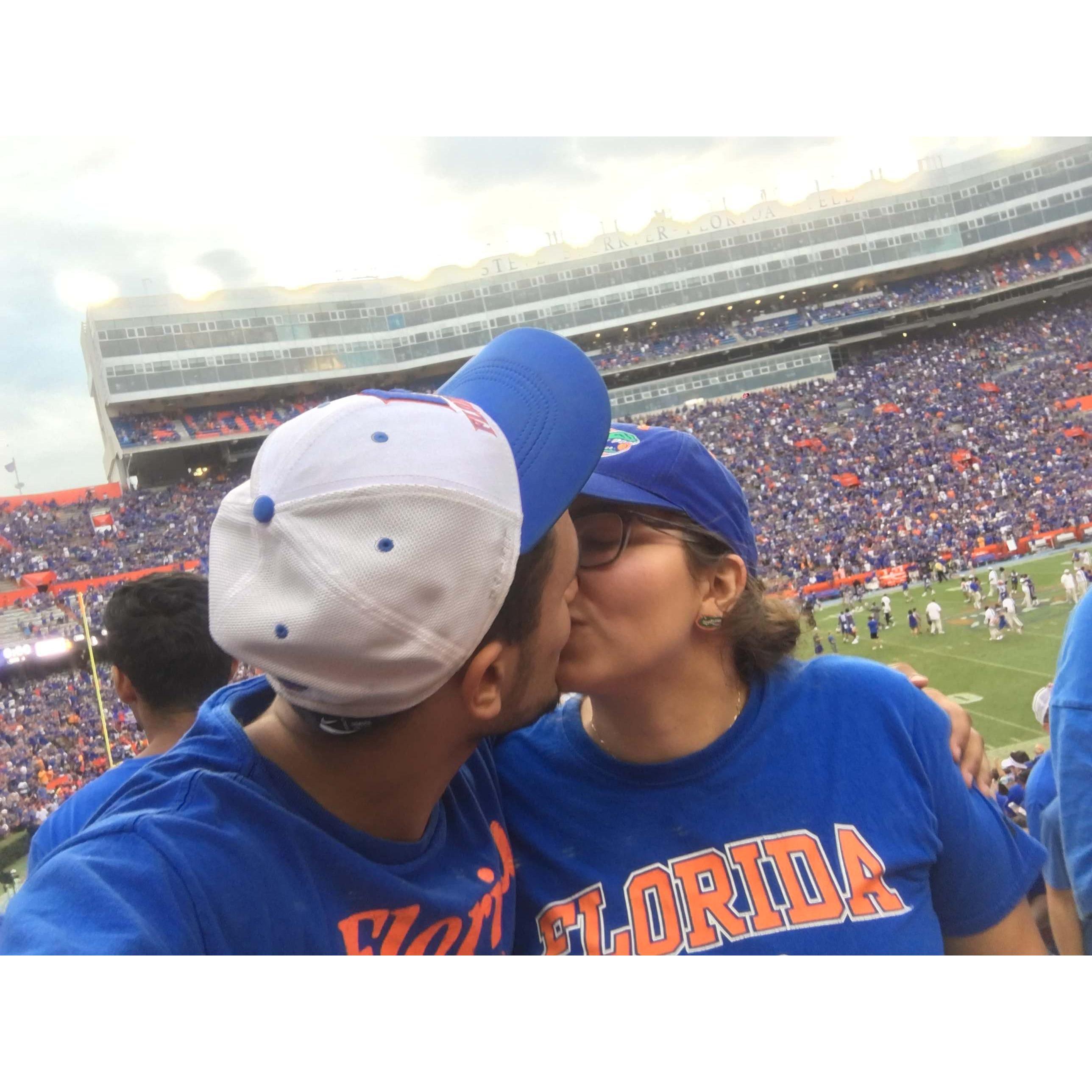 A smooch at Ben Hill Griffin Stadium (go Gators!)