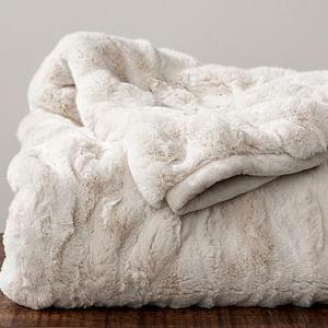 Faux Fur Ruched Throw, 60 x 80", Ivory