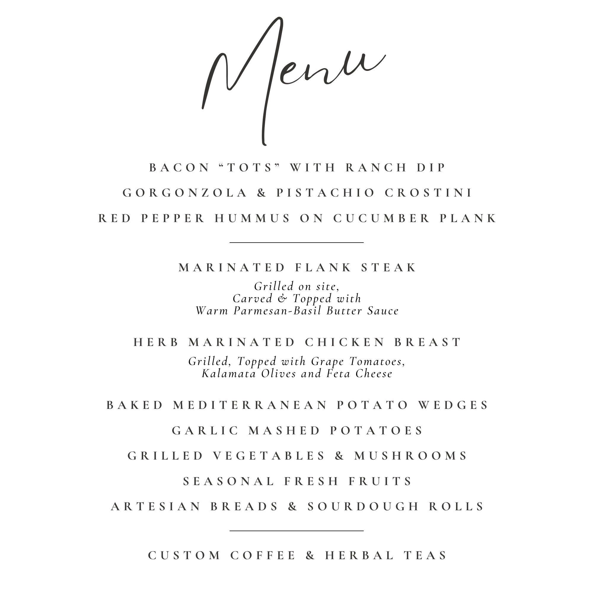 Reception Menu