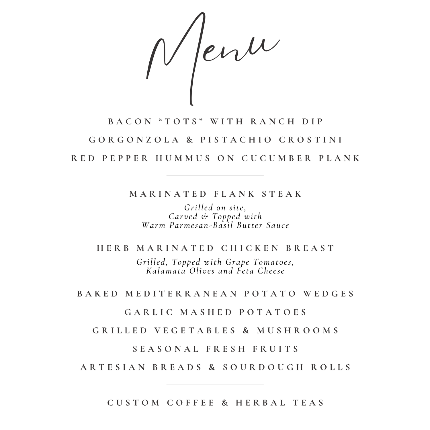 Reception Menu