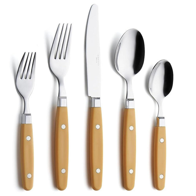 ANNOVA Silverware Set, Retro/Rivet Colorful Stainless Steel Tableware Kitchen Flatware Set Utensils, Includes Dinner Knives, Forks, Spoons, Salad Forks & Dessert Spoons (Ginger Yellow, 20 Pieces)