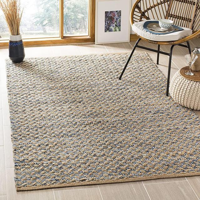 Safavieh Cape Cod Collection CAP305M Handmade Coastal Braided Jute Area Rug, 6' x 9', Blue / Natural