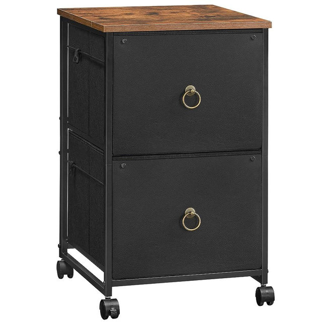HOOBRO 2-Drawer Mobile File Cabinet, Vertical Filing Cabinet, Office Cabinet, Filing Cabinet for Home Office, Rolling Printer Stand, A4/Letter-Sized, Nonwovens Drawer, Black and Rustic Brown BFK20WJ01