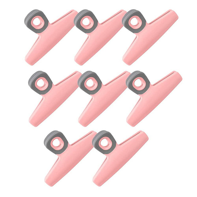 COOK WITH COLOR Food Clips - Chip Bag Clips Set of 8, 5 Inches Wide Heavy Duty Chip Clips, Large Bag Clips for Food Storage with Air Tight Seal Grip for Bread Bags, Snack Bags and Food Bags - (Pink)