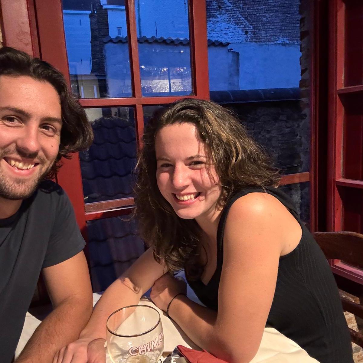 Drinking and talking at a lovely little bar in Bruges.
