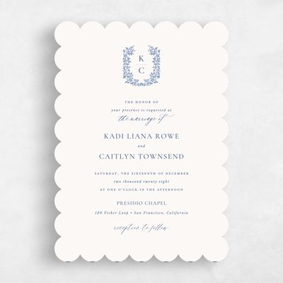 Blue Scalloped Wedding Invitation - Mirra Portrait