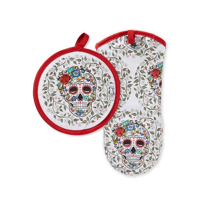 Fiesta Skull & Vine Oven Mitt & Pot Holder, Set of 2