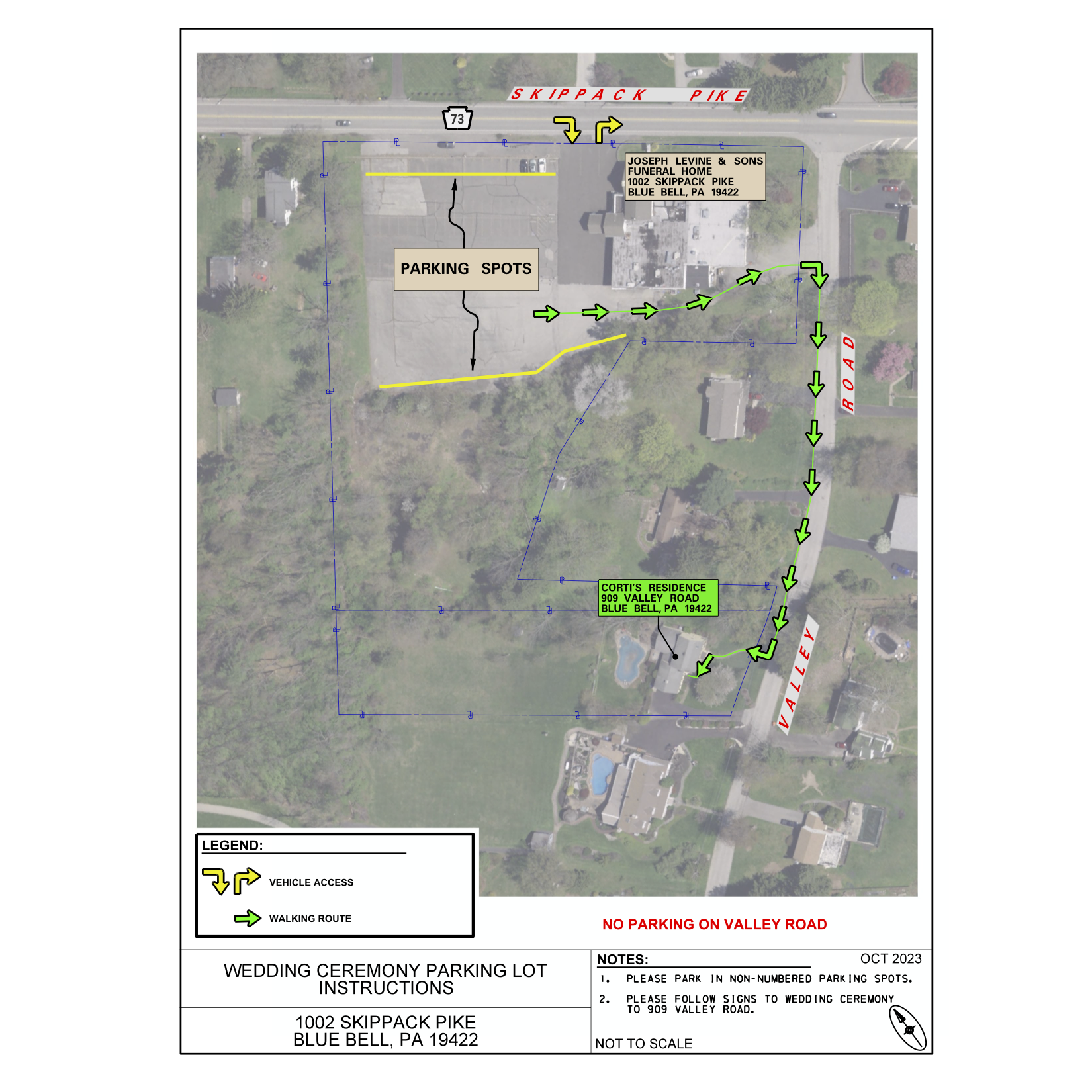 Map for guests who will be parking at Joseph Levine and Son's day-of wedding