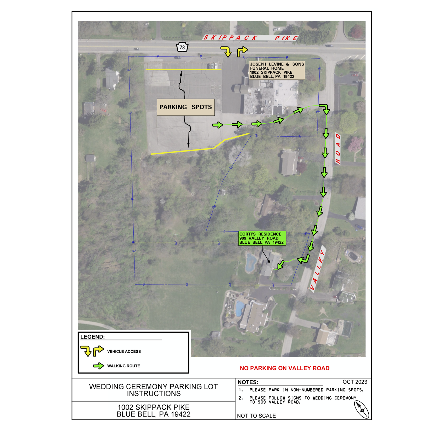 Map for guests who will be parking at Joseph Levine and Son's day-of wedding