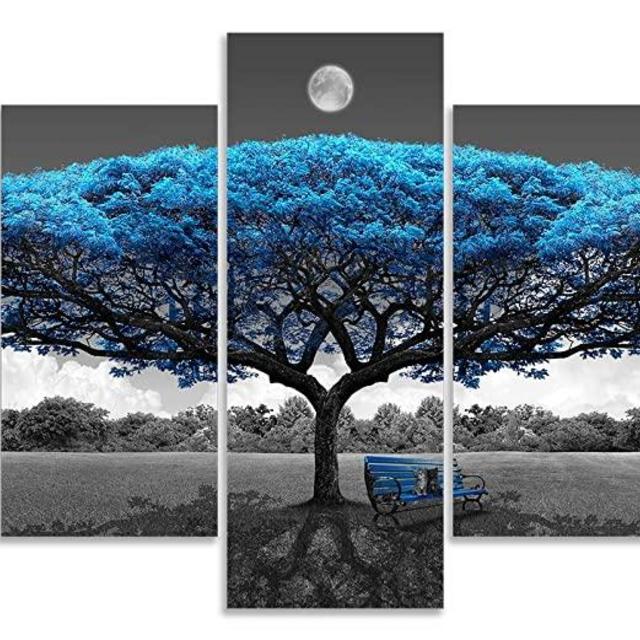 Canvas Wall Art Blue Tree Canvas Print Picture Black and White Landscape Painting Modern Artwork Canvas Art for Living Room Bedroom Decor Large 5 Pieces