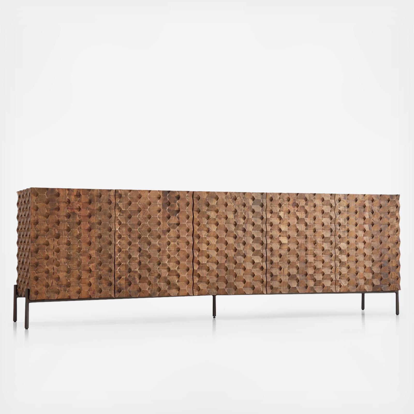 Crate and Barrel Raffael Carved Wood Media Console