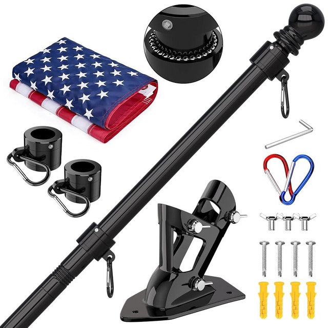 ZMTECH 6FT Flag Pole with Proud American Flag-Upgraded Tangle Free Rings and Bracket 1'' Stainless Steel Flag Poles with Holder for Outside House, Residential or Commerical (Black)