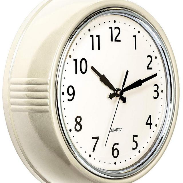 Bernhard Products Retro Wall Clock 9.5 Inch Cream Kitchen 50's Vintage Design Round Silent Non Ticking Quality Quartz Clock for Home/Office/Classroom