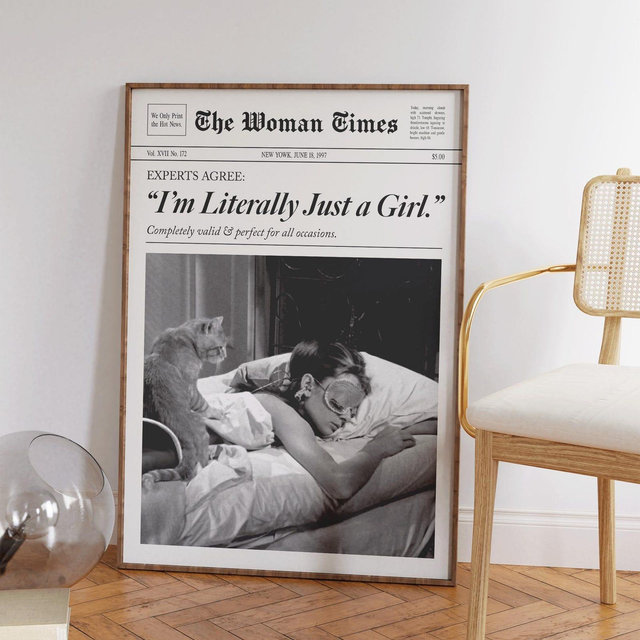 I'm Just A Girl Wall Art - New Yorker Wall Art - Girly Decor - Preppy Apartment Decor - Feminist Print - Girly Wall Art - Newspaper Print