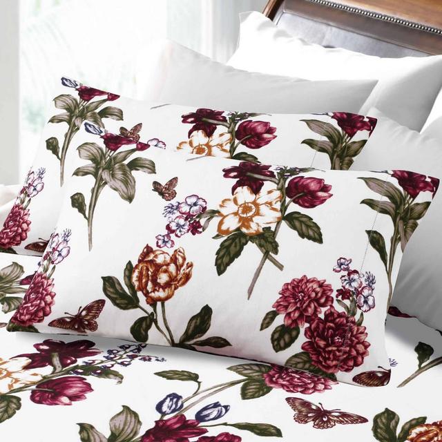 Full Printed Pattern Extra Deep Pocket Heavyweight Flannel Sheet Set Blossoms - Tribeca Living