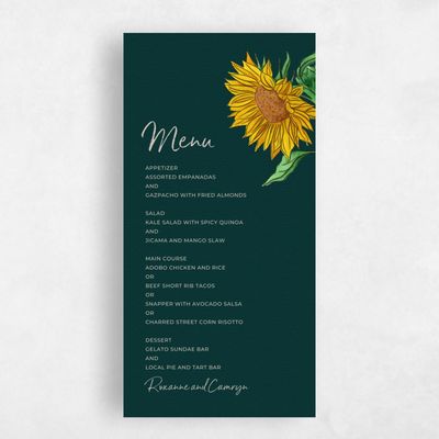 Darkest Green Wedding Menu - Bonnie