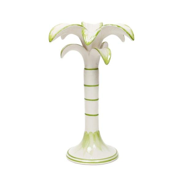 Palm Tree Candle Holder, White with Green Trim