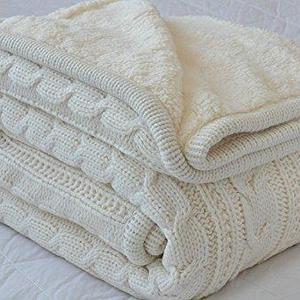 Classic All Season Soft Cable Sweater Knitting Throw Blanket Quilted Throws with Sherpa Lining for Bed Sofa Couch Decor Cream 51x63 Inch