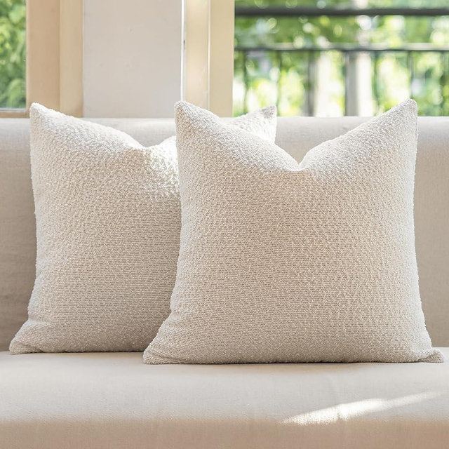 GEEORY Decorative Throw Pillow Covers 16x16 Inch Pack of 2,Textured Boucle Neutral Cushion Cases for Bed Couch Sofa, Accent Mordern Farmhouse & Minimalist Home Decor (Cream) GE02-16