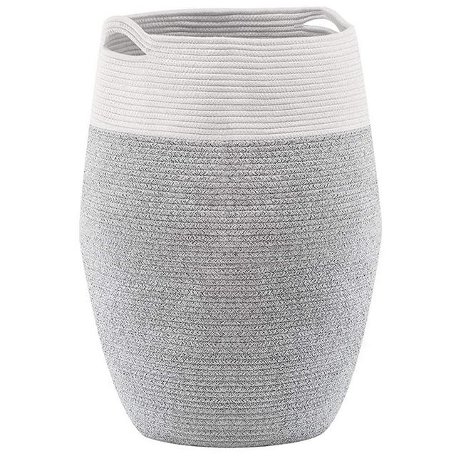 YOUDENOVA Laundry Hamper Large Woven Cotton Rope Laundry Basket Dirty Clothes Hamper for Laundry or Bedroom – 25.6 Height Grey