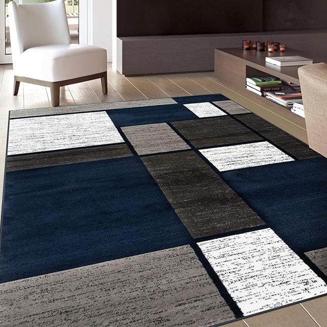 Rugshop Contemporary Modern Boxes Area Rug 10' x 14' Navy