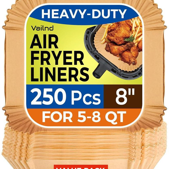 250 Pcs 8" Square Air Fryer Liners Disposable, Unbleached Parchment Paper Liners for Airfryer Basket, Non-Stick & Leakproof Baking Paper for Oven Roasting