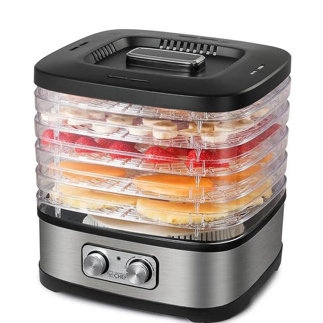 COMMERCIAL CHEF Food Dehydrator with 5 Adjustable Height Trays, Stainless Steel Food Dehydrator Machine for Beef Jerky, Dehydrated Vegetables and More