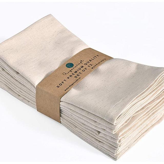 FINGERCRAFT 20X20 inch Dinner Napkins Cotton Flax 12 Pack Natural Premium Quality, Mitered Corners for Every Day Use Napkins are Pre Shrunk and Good Absorbency Ivory