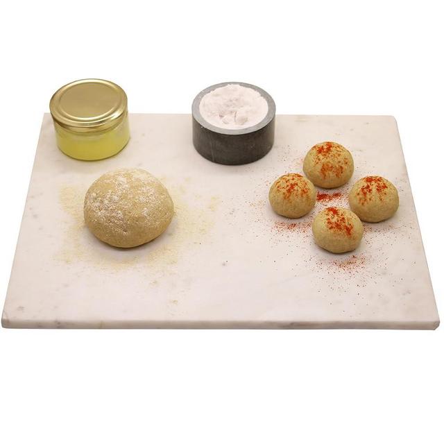 KC KULLICRAFT Marble Pastry & Cutting Board – 10x14 Inch Natural Stone Slab with Non-Slip Feet for Dough, Cheese, Baking, Serving, Charcuterie, Trivet – Easy to Clean Gift Tray.