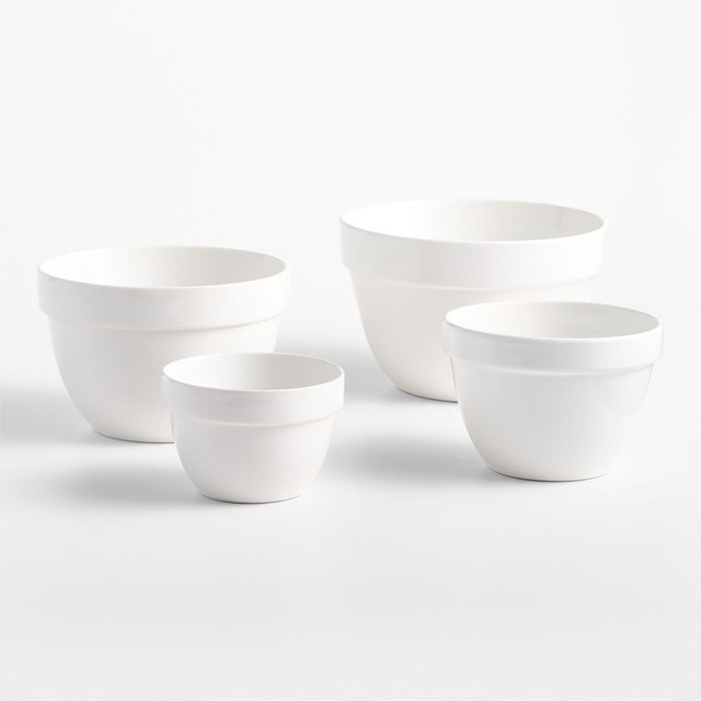 Aspen White Rimmed Ceramic Mixing and Serving Bowls, Set of 4