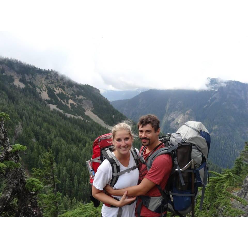 Our first backpacking trip, outside of Seattle, WA (AND Alex without his signature stache!!)