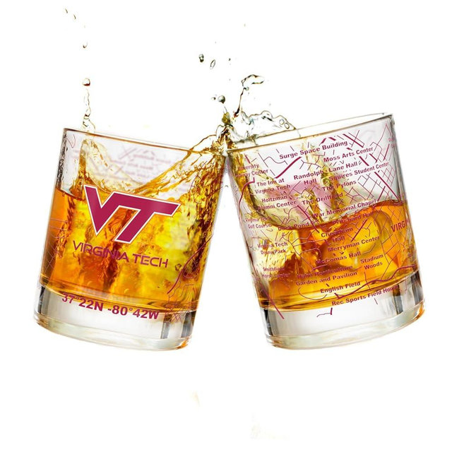 Greenline Goods – Virginia Tech University Hokies College Whiskey Glasses (Set of 2), 10 oz – Full-Color Logo + Campus Map