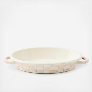 Rosy Check Stainless Steel Oval Gratin Dish