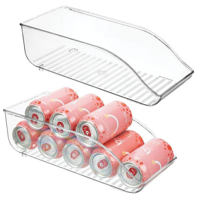 mDesign Large Plastic Pop/Soda Can Dispenser Storage Organizer Bin for Kitchen Pantry, Countertops, Cabinets, Refrigerator - BPA Free, Food Safe - 13.5" Long, 2 Pack - Clear