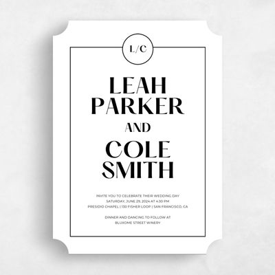 White Ticket Wedding Invitation - Brevard Frame
