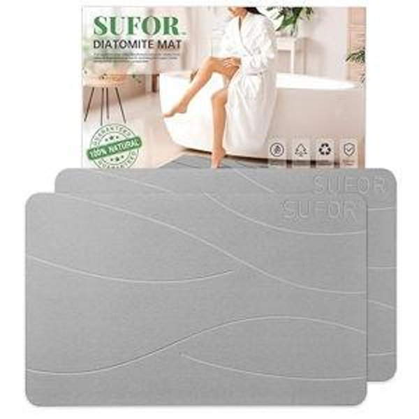 2Pack Stone Bath Mat, Diatomaceous Earth Shower Mat, Non-Slip Super Absorbent Quick Drying Bathroom Floor Mat, Natural, Easy to Clean (Cloudy Gray, 23.62 * 15.43)