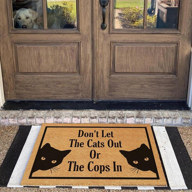 Funny Coir Doormat Don't Let The Cats Out Or The Cops In Welcome Front Porch Decor Doormat For The Entrance Way Personalized Rugs Prank House Warming Gift Outdoor Coconut Coir Mat 23.6 x 15.7 inch