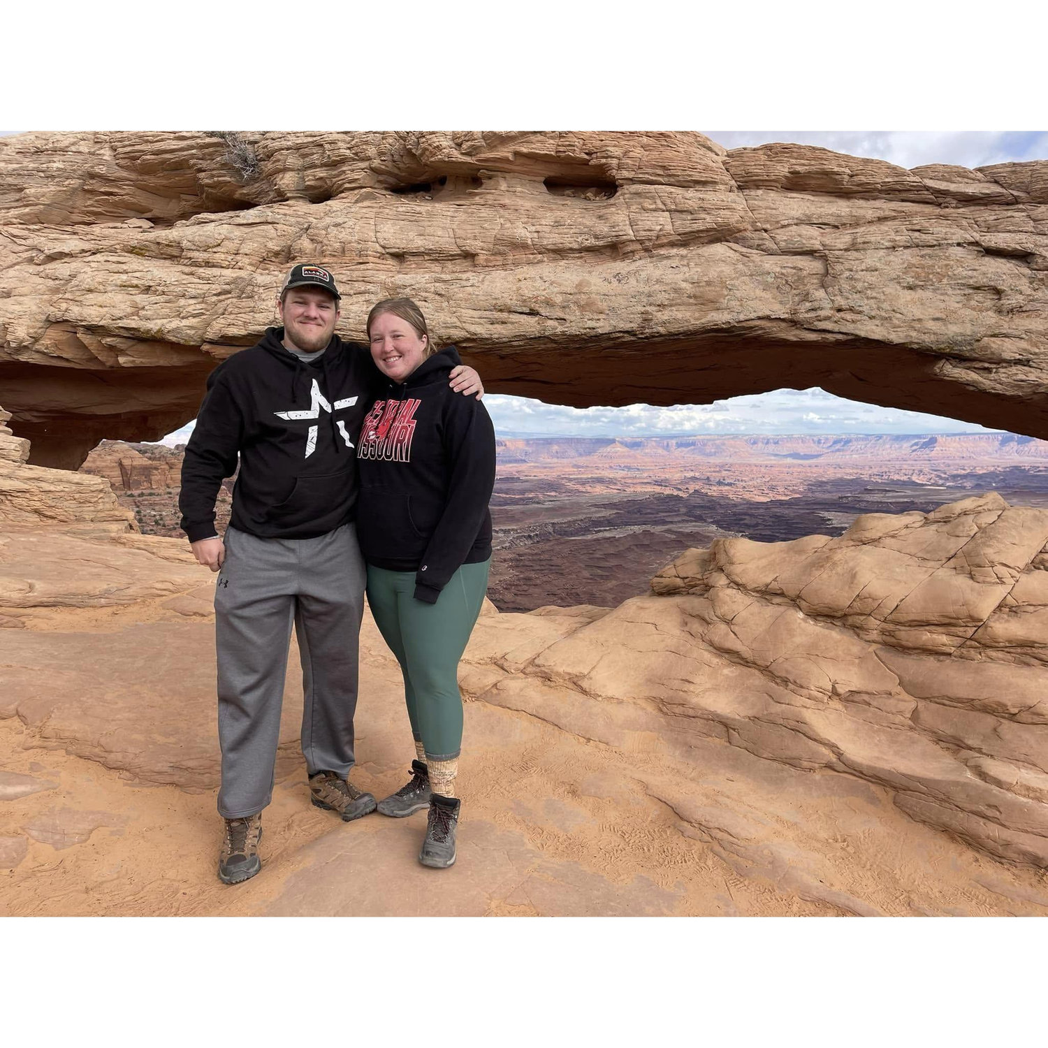 This is at Arches national park. We love to go camping and see the parks together!