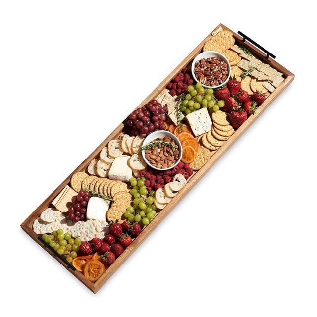Twine Modern Manor Longboard Platter with Handles, Rectangular Cheese Board and Home Decor Tray, Dining Table Accessories Acacia Wood Set of 1