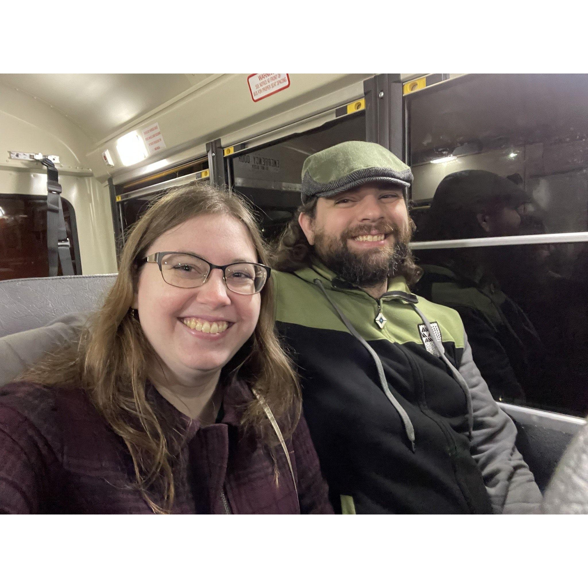 Zoo Lights was so busy in 2023 that we had to park in the overflow lot and ride the bumpiest school bus over to the zoo!