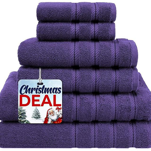 American Soft Linen 6-Piece 100% Turkish Genuine Cotton Premium & Luxury Towel Set for Bathroom & Kitchen, 2 Bath Towels, 2 Hand Towels & 2 Washcloths [Worth $72.95] - Purple