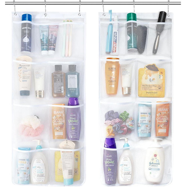 Lifewit Mesh Shower Caddy, 9 Pockets Hanging Shower Organizer with Quick Drying Mesh, Portable Space Saving Bathroom Organizer to Hold Soap, Shampoo and Cruise Ship Essentials, White, Large - 2 Pack