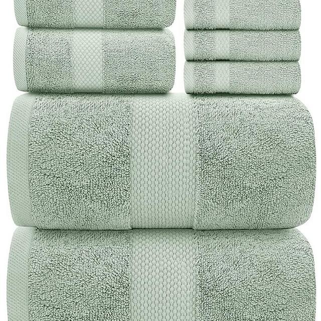 Luxury 8 Piece Bath Towel Set White - 700 GSM Combed Cotton Hotel Towels - 2 Bath, 2 Hand, 4 Washcloths (Mint Green, 8)